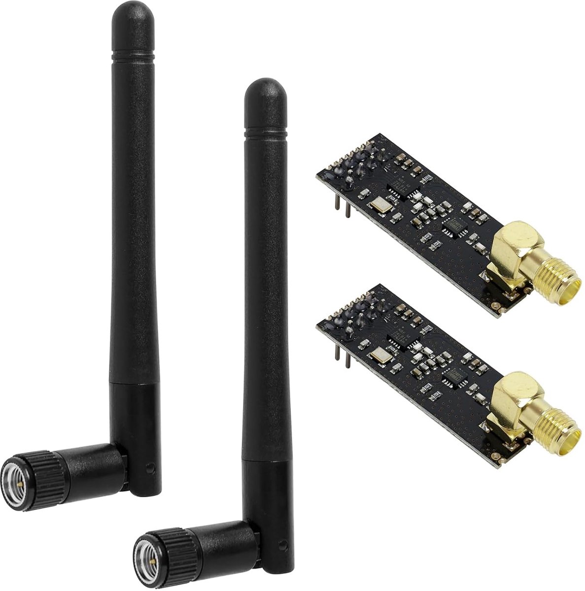 2 stuks NRF24L01+PA+LNA draadloze zender-ontvanger RF module met SMA-antenne, draadloze RF zender-ontvangermodule, draadloze RF 2,4 G, bereik van 1100 m