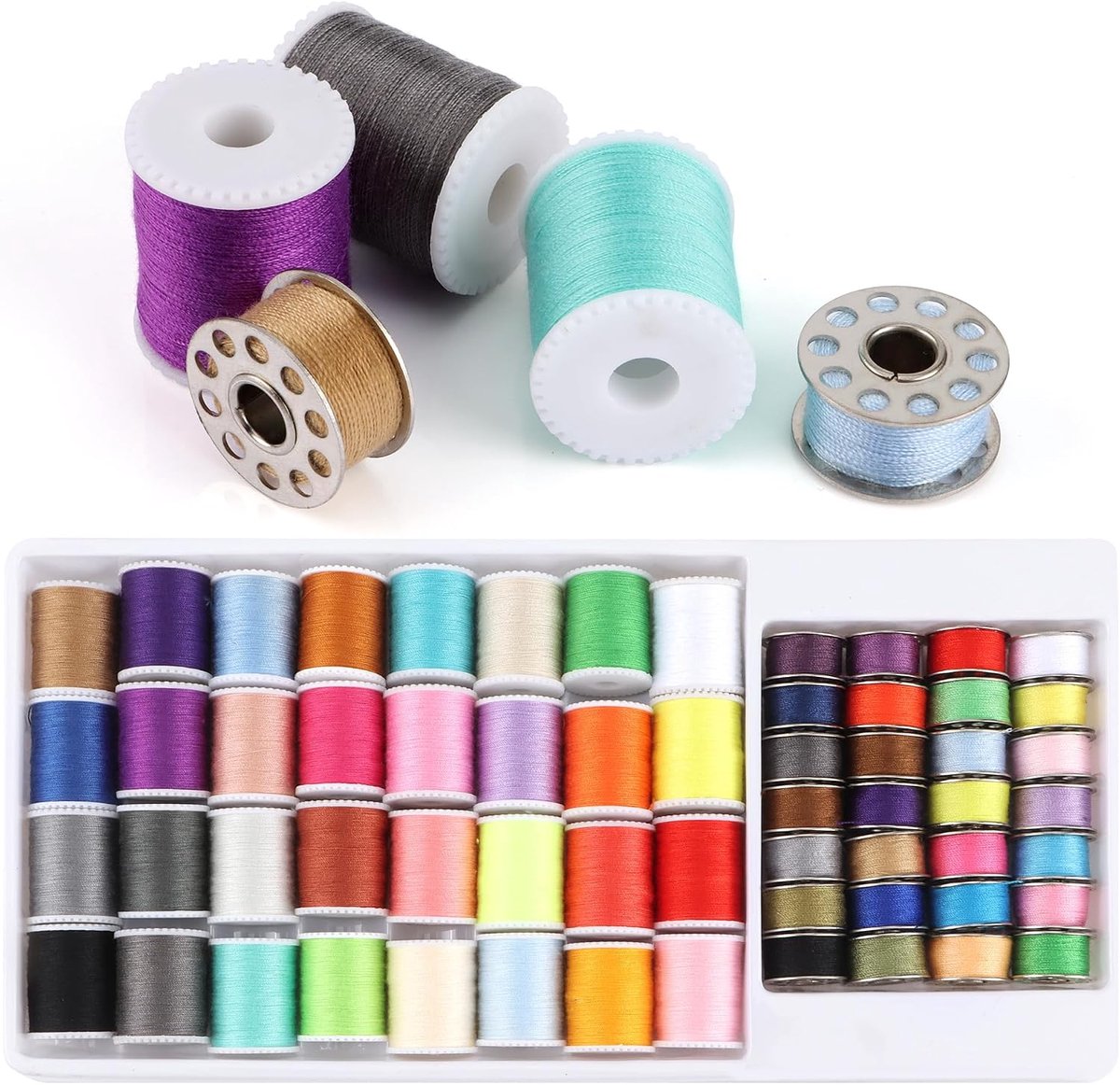 Naaigaren in 60 kleuren, gemengde kleuren, rolspoelen en naaigaren polyester, met opbergkoffer, geschikt voor het naaien met de hand en naaien van machine