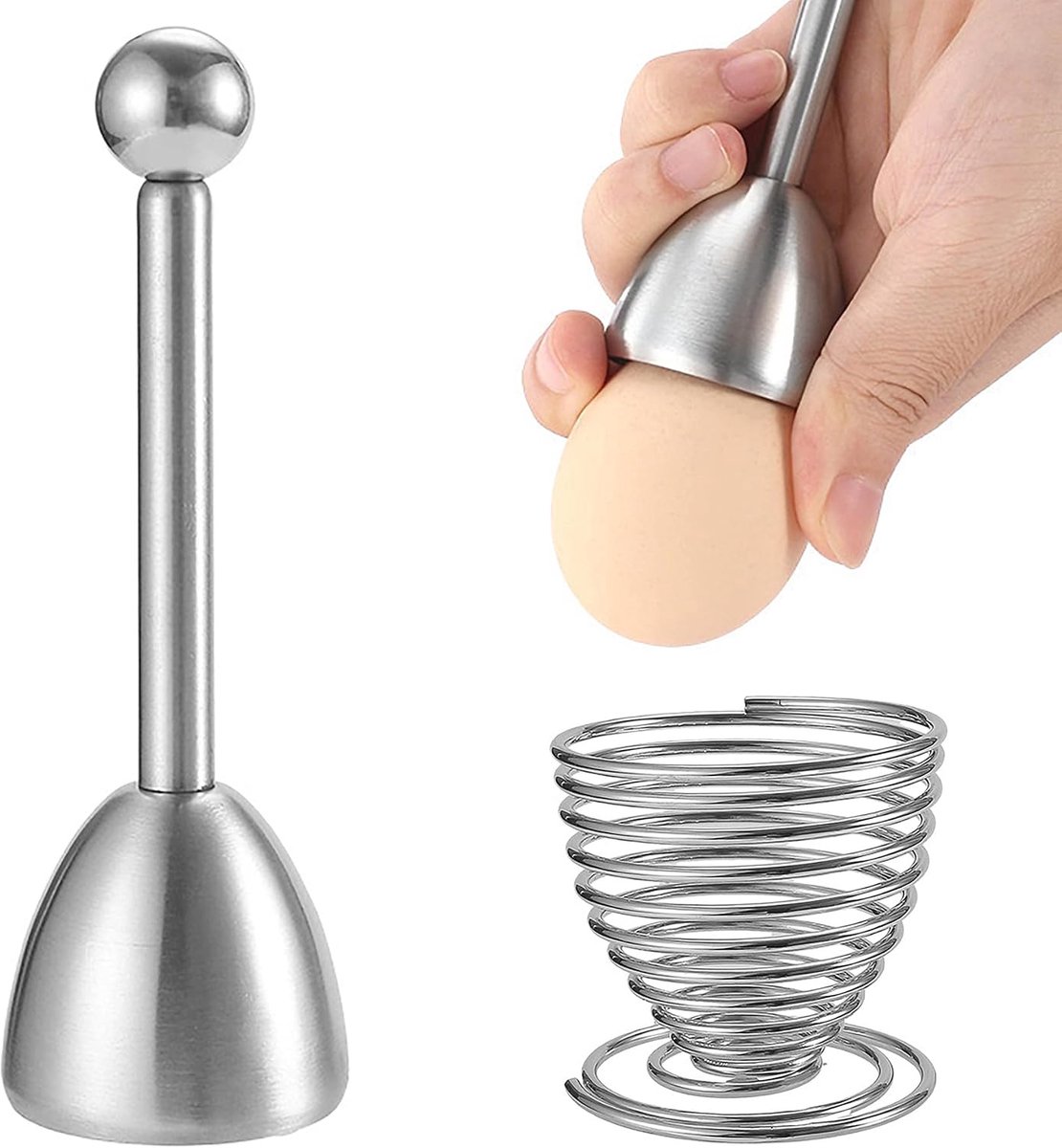 Eieropener en eieropener set van hoogwaardig roestvrij staal met eieropener, eierhakker en eierdopjes, schoon openen van ontbijteieren, duurzaam en geschikt