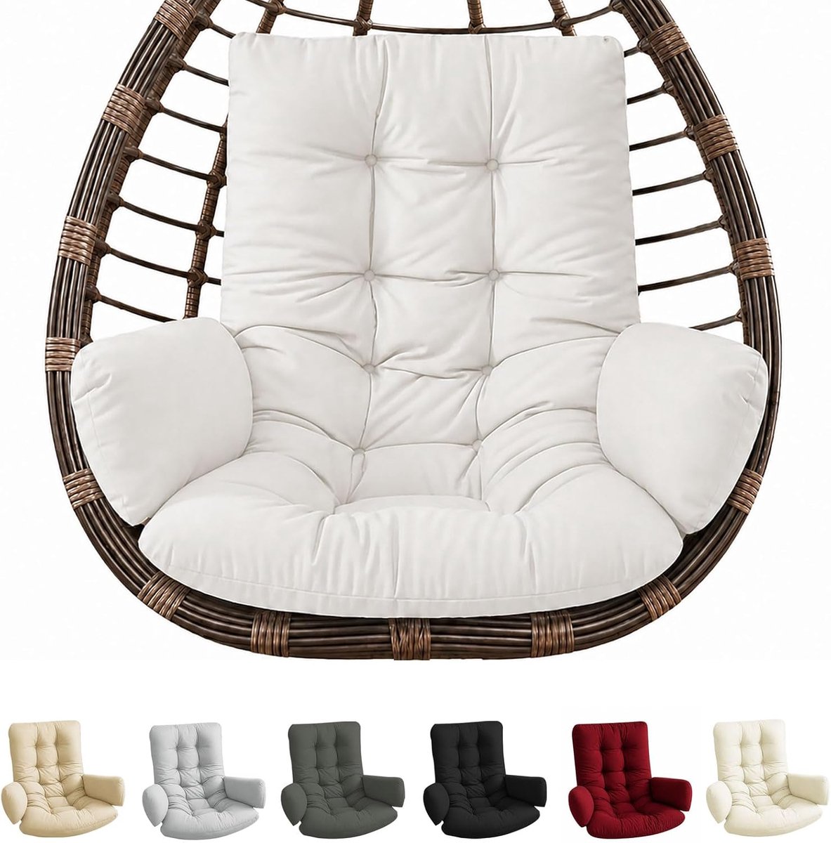 Kussen voor hangende fauteuil - Kussen voor schommelstoel - Binnenkussen - Tuinkoussen - Dik kussen voor hangende schommelstoel - Wit