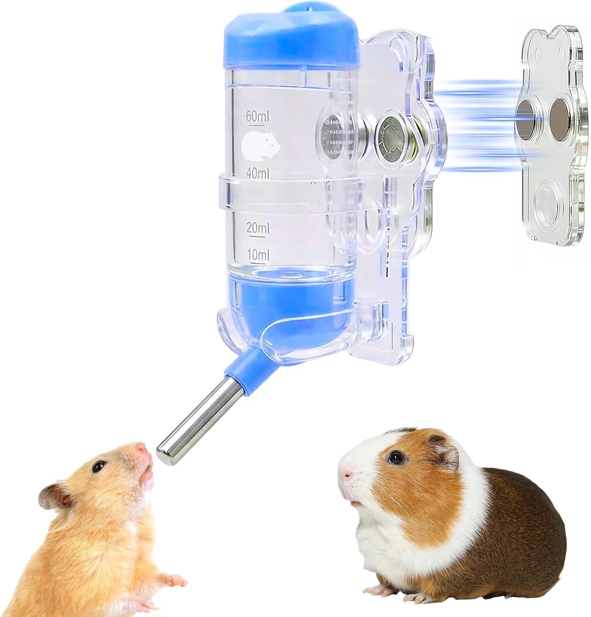 80 ml, waterfles voor hamsters met magnetische houder, waterdispenser voor hamsters zonder druppel, drinkbak voor kleine dieren, konijnen, hamsters