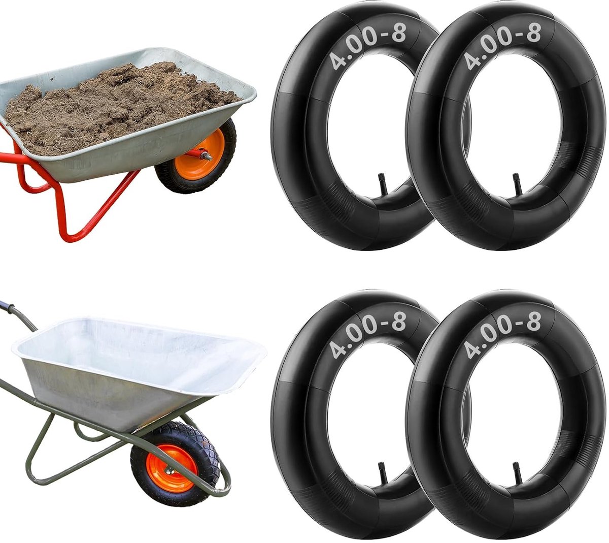 4 Stuks 4.00-8 Vervangende Slangen voor Tuinwagens, Handkarren en Grasmaaiers - Luchtbanden voor Optimaal Gebruik