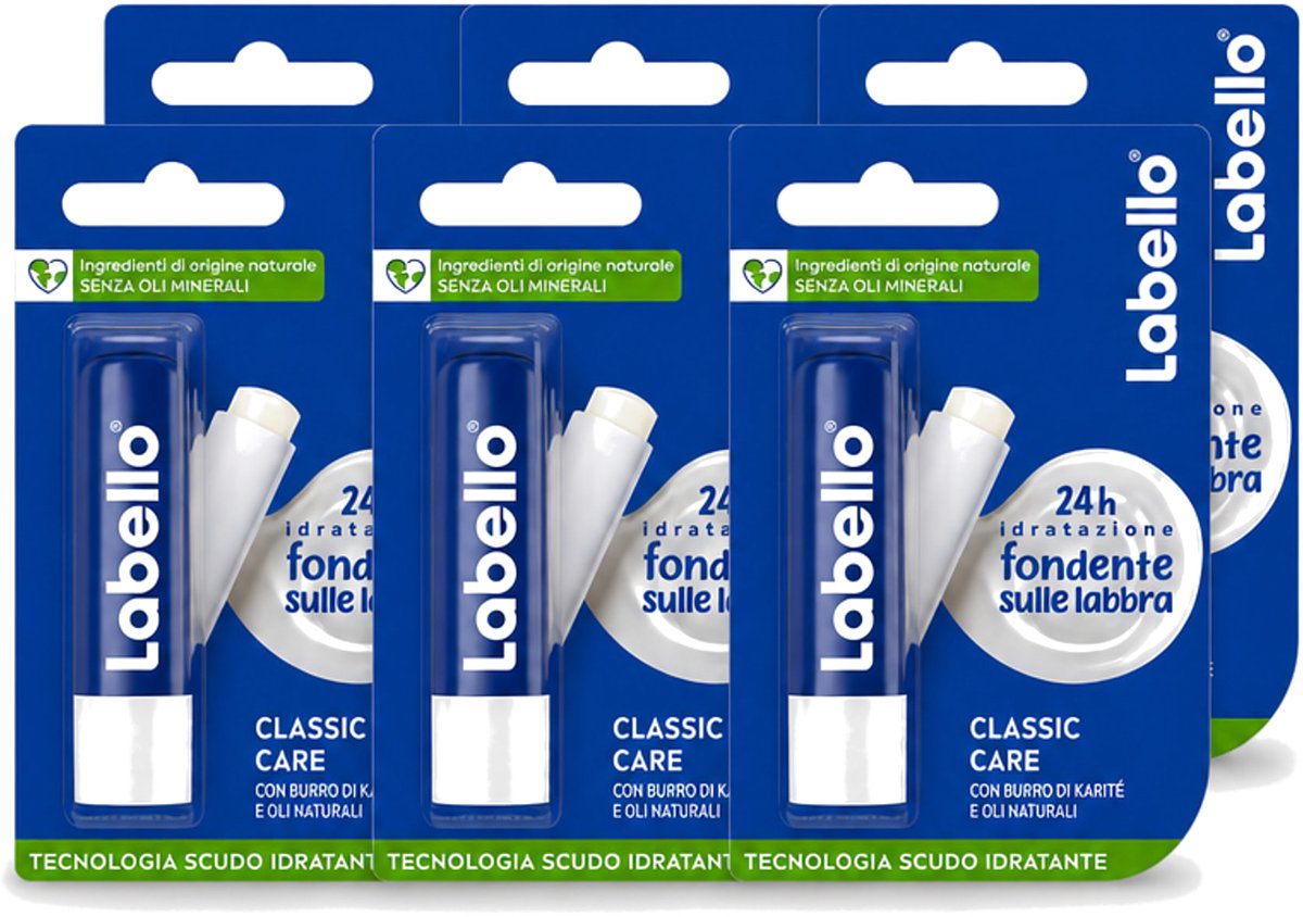 6 x Labello - Classic Care - Lippenbalsem - Voedend & Beschermend - 5.5 ml - Voordeelverpakking - 6 stuks