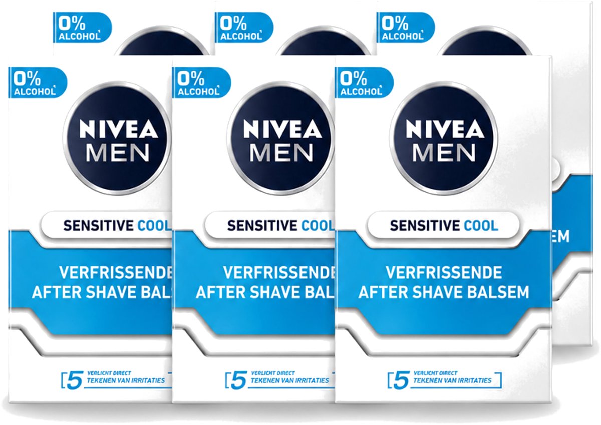 6 x Nivea - Men - Sensitive Cool Aftershave Balsem - Zeewierextract & Kamille - Alcoholvrij - 100 ml - Voordeelverpakking - 6 stuks