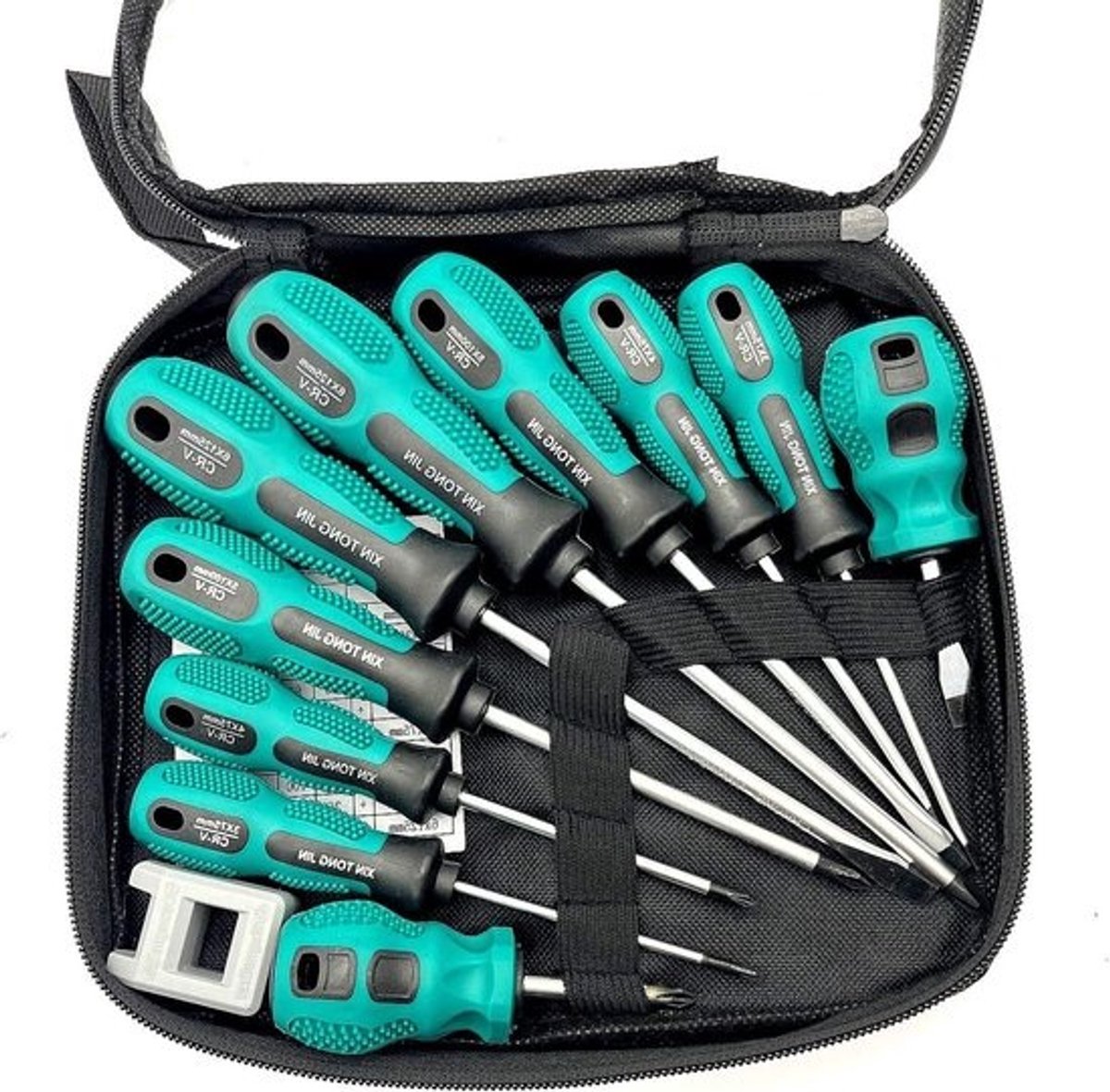 Schroevendraaierset koffer 10 stuks magnetisch rubberen handvat - kruis- en sleufschroevendraaier met kruisschroevendraaier - platte schroevendraaier