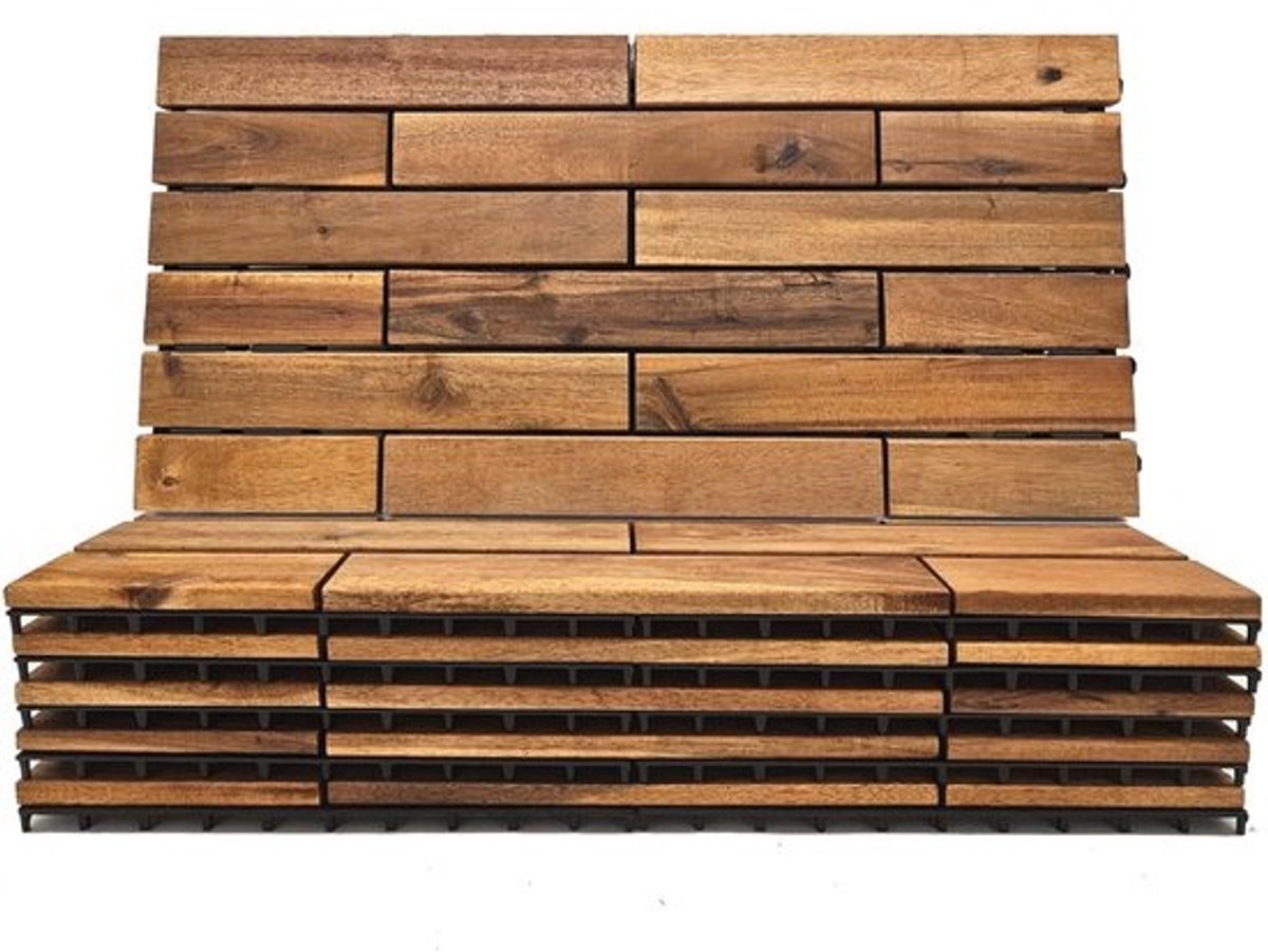 Kunststof Terrastegels 24 x 12 cm - In elkaar grijpende Houten Vloeren voor Tuin en Balkon - Waterdichte Buitenvloeren - 6 Stuks Acacia