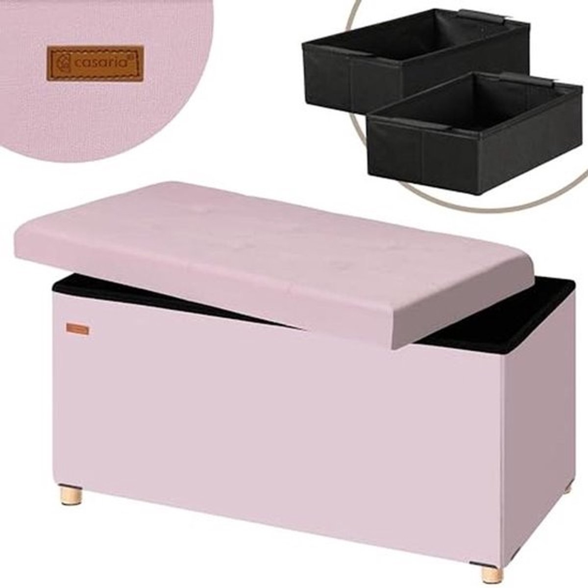 Zitbank met opbergruimte - Opbergkist bank - Ruimte Besparen - Opvouwbaar ontwerp - 76 cm breed - Roze