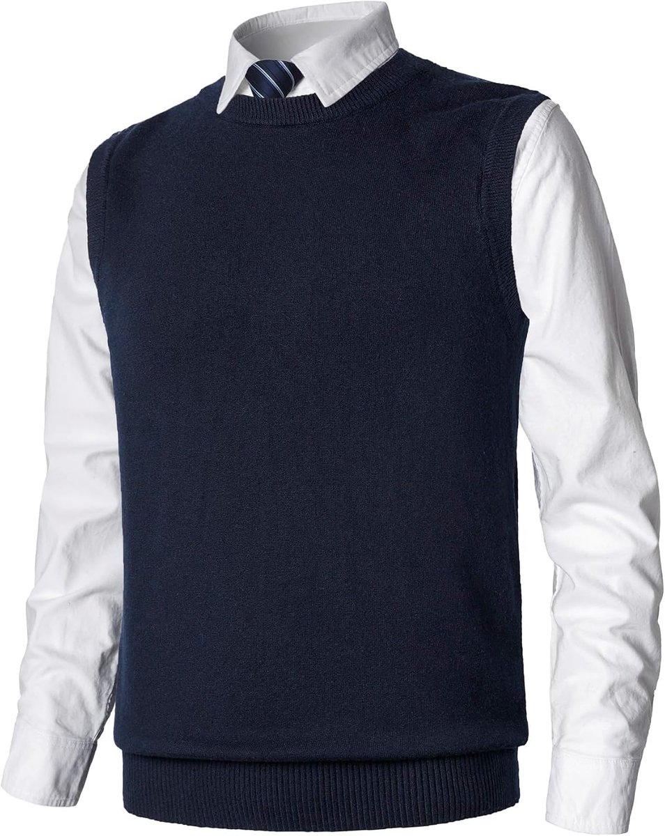 Slim Fit Gebreide V-hals en Ronde Hals Mouwloos Vest Klassieke Zakelijke Gebreide Truien Truien Gilet Mouwloze Truien Tank Top V-hals Trui Vest met Geribbelde Rand