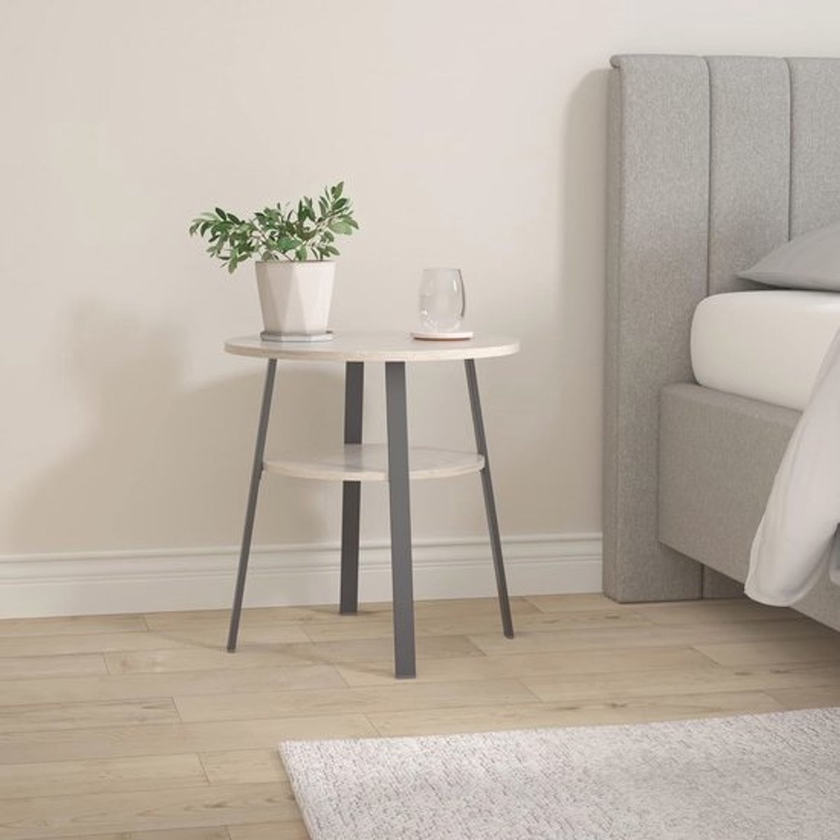 Ronde Bijzettafel met Stabiel Metaal en Hout Ø52xH54 cm - Handige Opbergmogelijkheid Voor Woonkamer en Slaapkamer