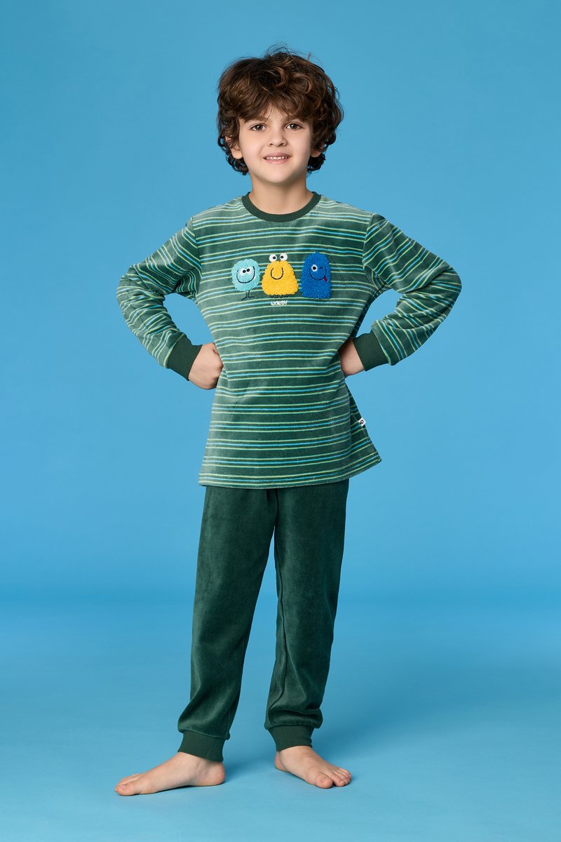 Woody Jongens-Heren pyjama groene streep - maat 092/2J
