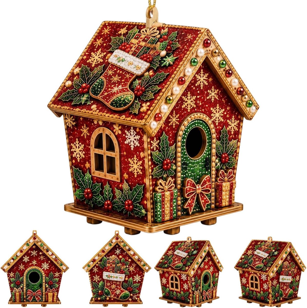 HisKes 3D DIY diamantschilderij kersthuisje set - Pearl Art Christmas House Kit - Kerst Parel Diamond Painting - Peperkoekhuis - Miniatuurhuisje - Kerst Decoratie - Creatieve Knutselset voor Volwassenen en Kinderen - 10,7 x 11,7 x 14,7 cm – Sok