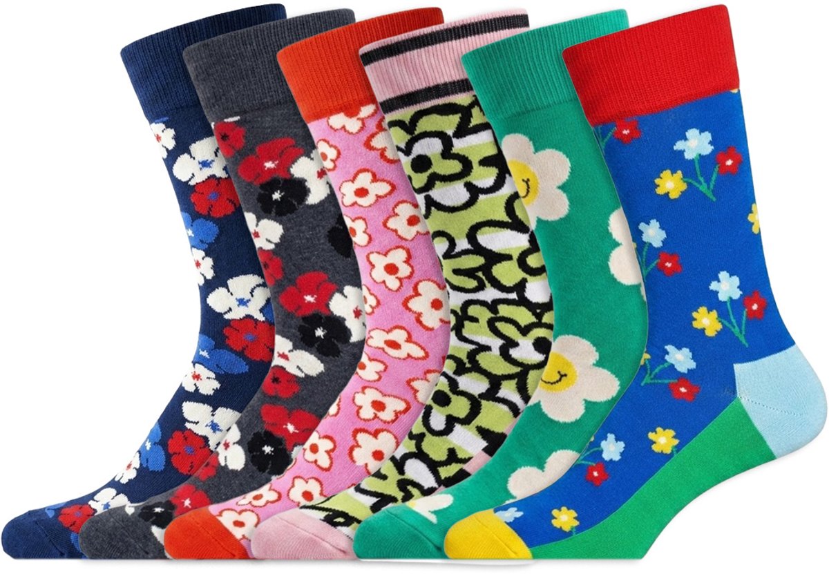 6 Paar – Happy Socks – Dames & Heren – Thema Bloemen – Katoen – Meerkleurig