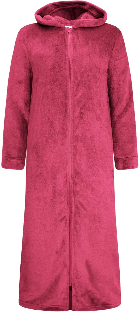 Gaubert® Gaubert Unisex Extra Lange Fleece Badjas Met Rits En Capuchon – Bordeaux Rood