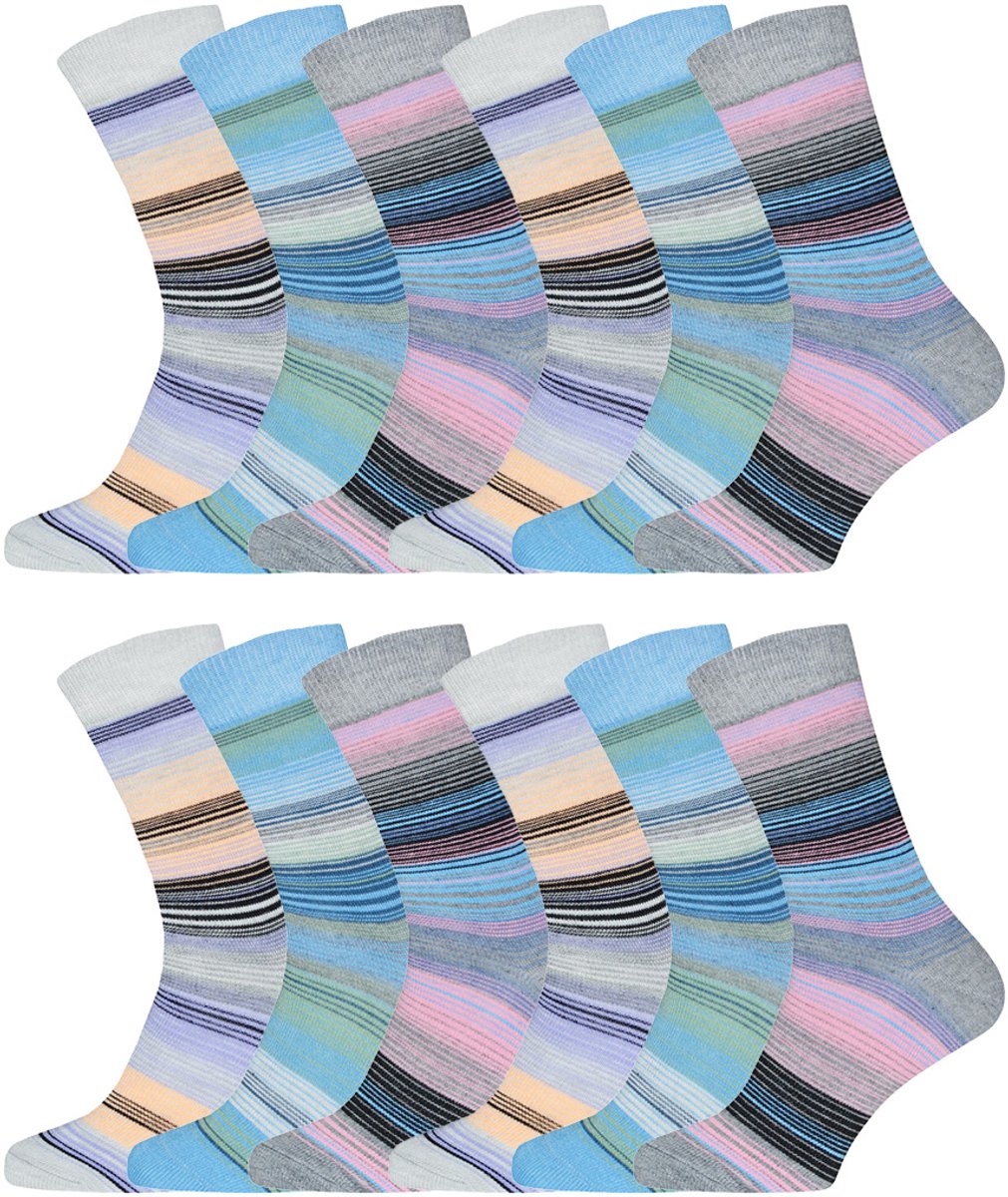 12 Paar - Gestreepte Sokken - Katoen - Gianvaglia - Strepen - Pastel Kleuren