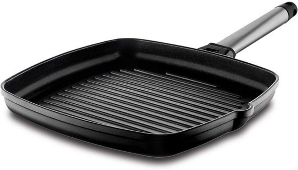 Gegoten Aluminium Wokpan met Afneembaar Stalen Handvat - 27x27 cm - Geschikt voor Gas & Keramisch