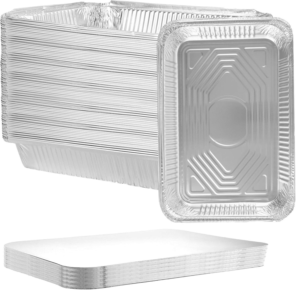 Pack van 30 Aluminium Schalen met Deksel 1600 ml, Wegwerp Voedselbakjes voor Koken, Grillen en Invriezen, Ideaal voor Feestjes en Barbecues