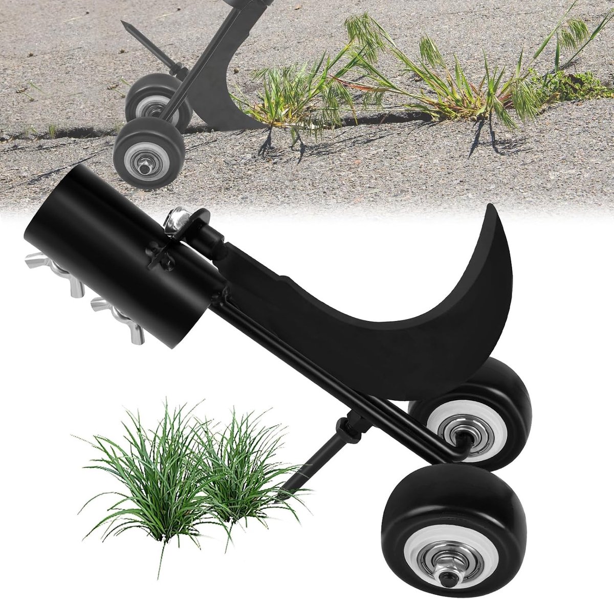 Handmatige Onkruidverwijderaar met Wielen voor Tuin, Ideaal voor Scheuren en Tegels, Ergonomische Onkruidhaak voor Efficiënte Verwijdering van Onkruid