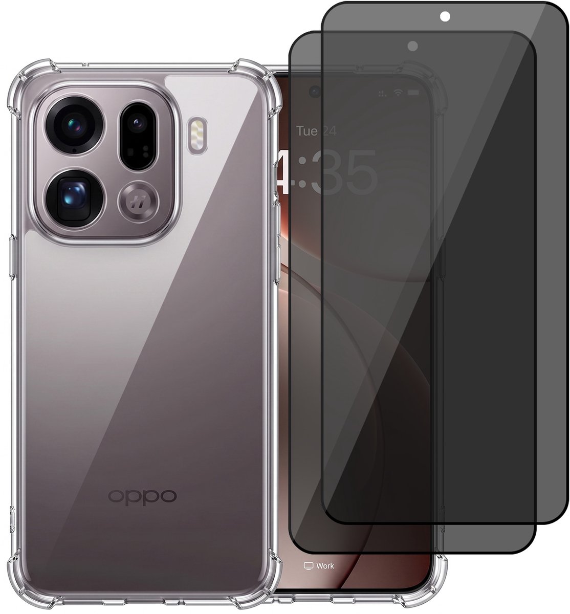 Hoesje geschikt voor Oppo Find X9 Pro – CrystalClear Back Cover – Schokbestendig – 2 Stuks Privacy Screenprotector Full Cover
