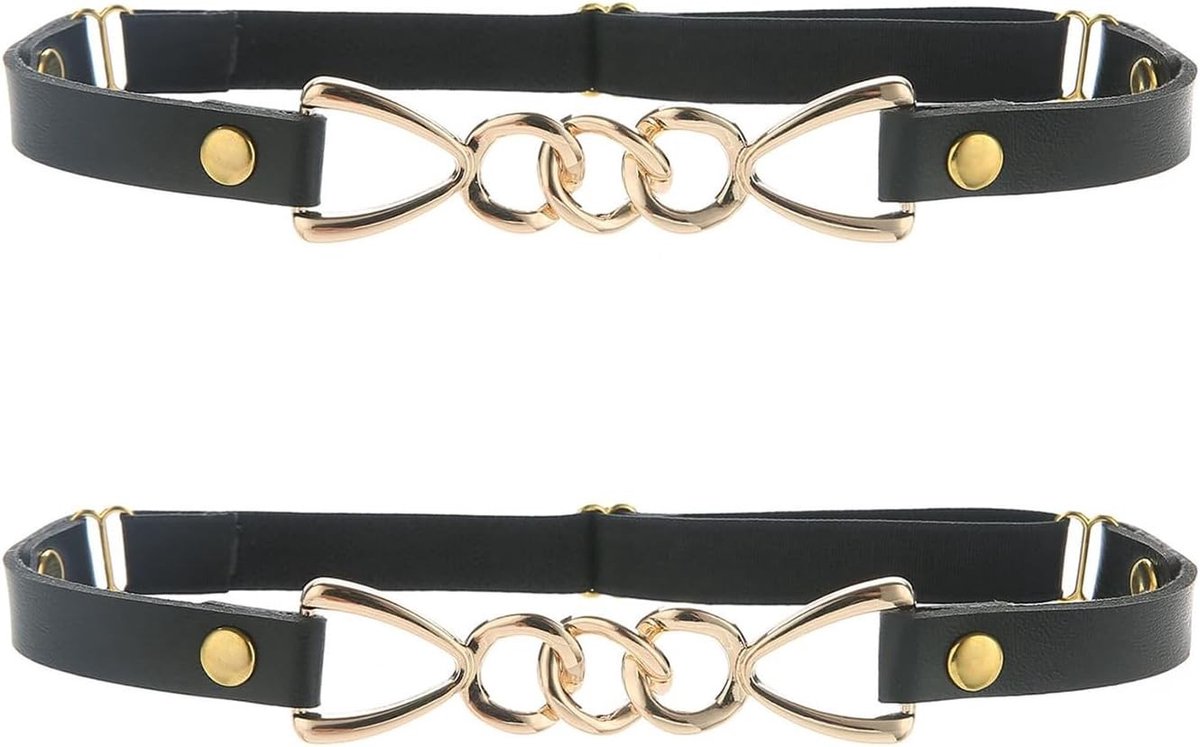 Verstelbare Zwarte Kousen voor Vrouwen met Gouden Kettinggesp - Elastische Dijenband, Perfect voor Feestjes en Avonden