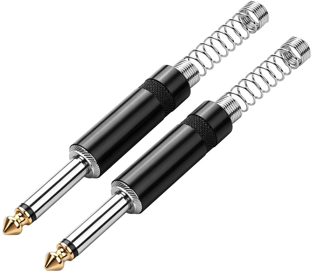 1/4 inch TS mono-soldeerstekker met veertrekontlasting voor gitaren en luidsprekers - 6,35 mm reservestekker voor instrumenten en kabelreparatie (2 stuks)
