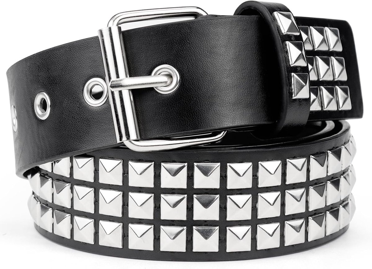 Y2K Riem met Nieten voor Dames en Heren, Punkstijl, Geschikt voor Gothic Mode, Zwart, 105 cm