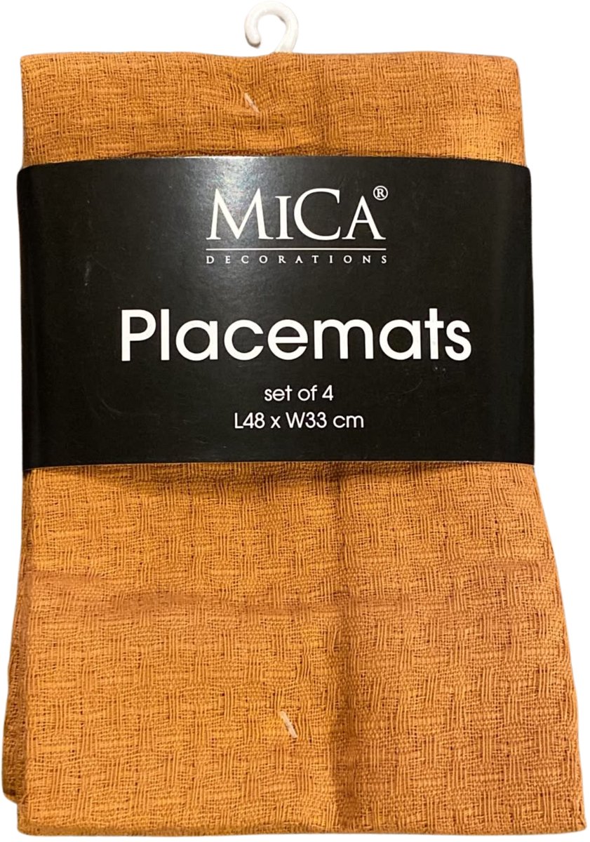 Mica Placemats Okergeel Set van 4 – 48x33 cm – Tafelmatten – Tafeldecoratie