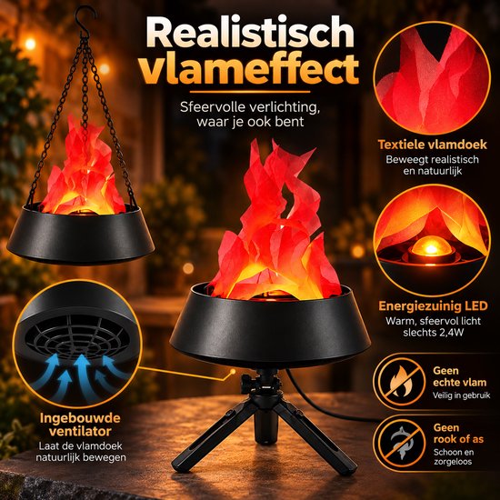 Kampvuur lamp - Kunstmatig LED vuureffect - Hangende vlamlamp voor feest, nachtclub en interieur - 110 V - Halloween - Halloween decoratie - Zwart van VHV — afbeelding 3