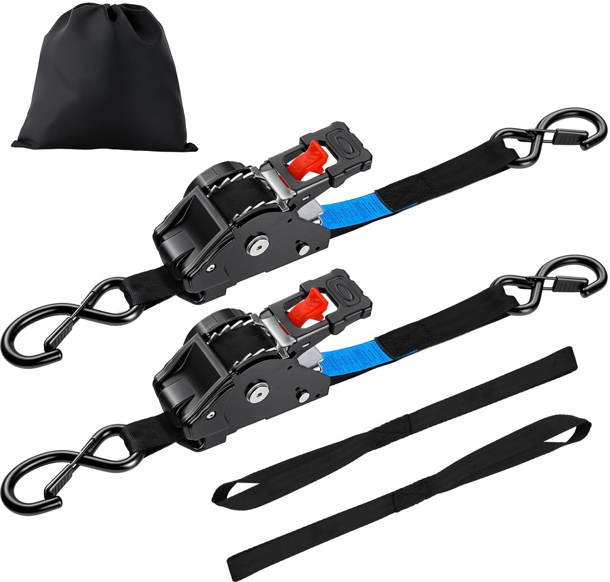 TLGREEN Intrekbare Ratelriemen - Spanbanden - 2 stuks -3 m x 25 mm - Automatisch - Opbergtas - voor vrachtwagen aanhanger motorfiets boot