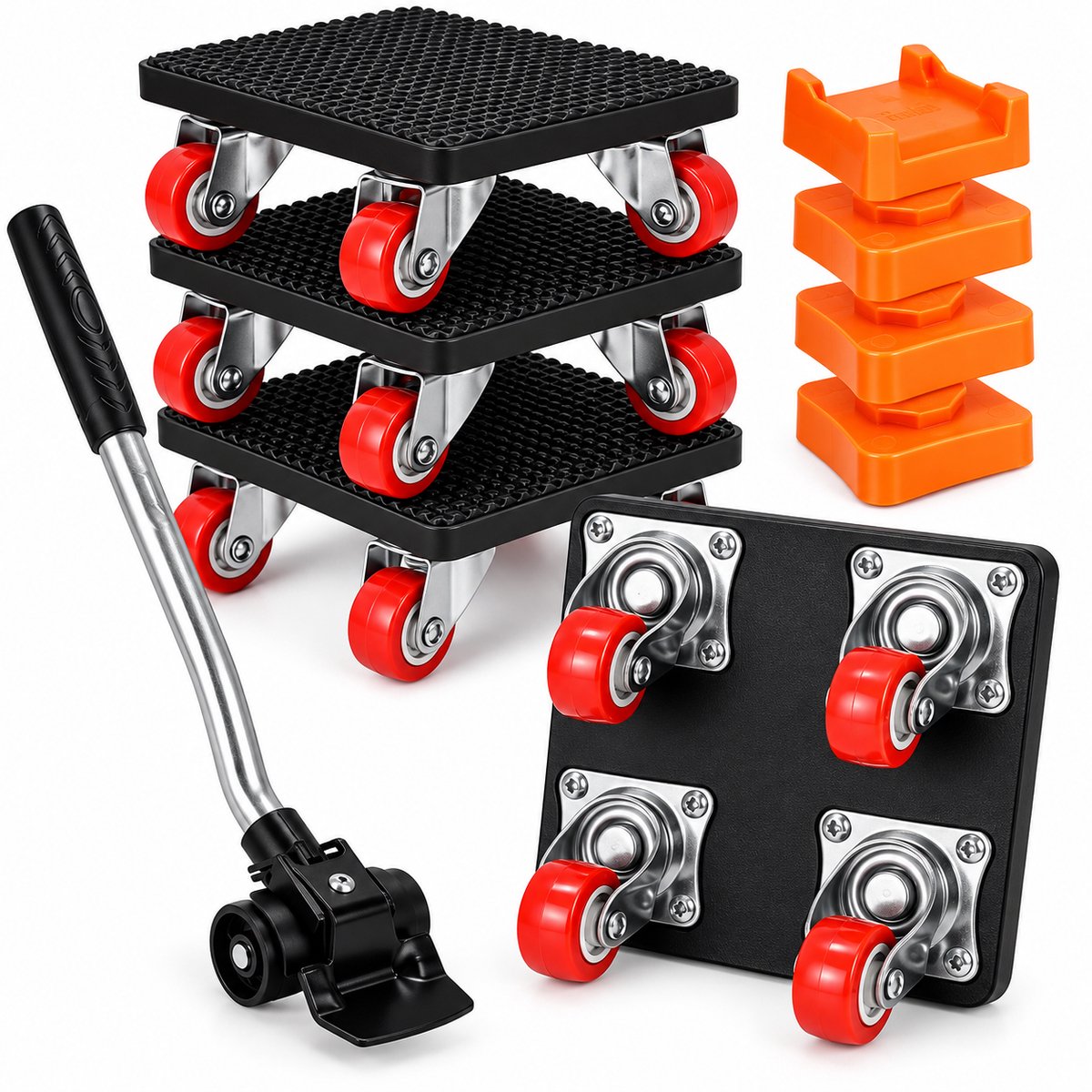 DPLUNIQ Trolley - Hondjes - Transportkar - Meubelhondjes - 4 Stuks - 360° Wielen - Antislip - 500kg - 10,7x10x4,1cm - Zwart