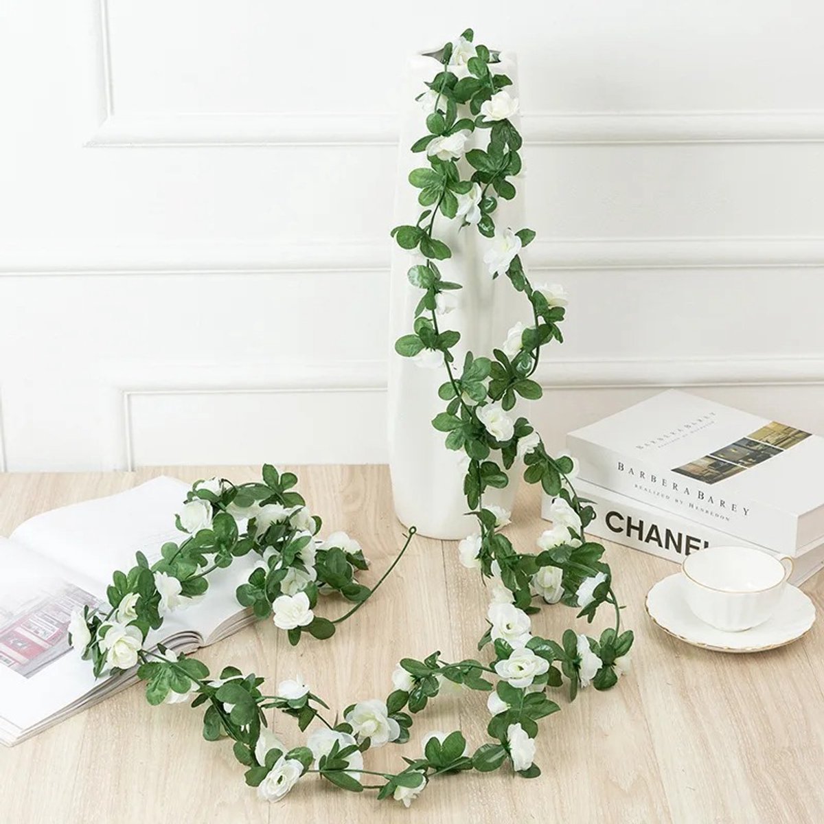 Kunstbloemen Rozen Slinger 250 cm - Witte Kunstrozen Decoratie - Bruiloft, Interieur & Fiets - Kasey