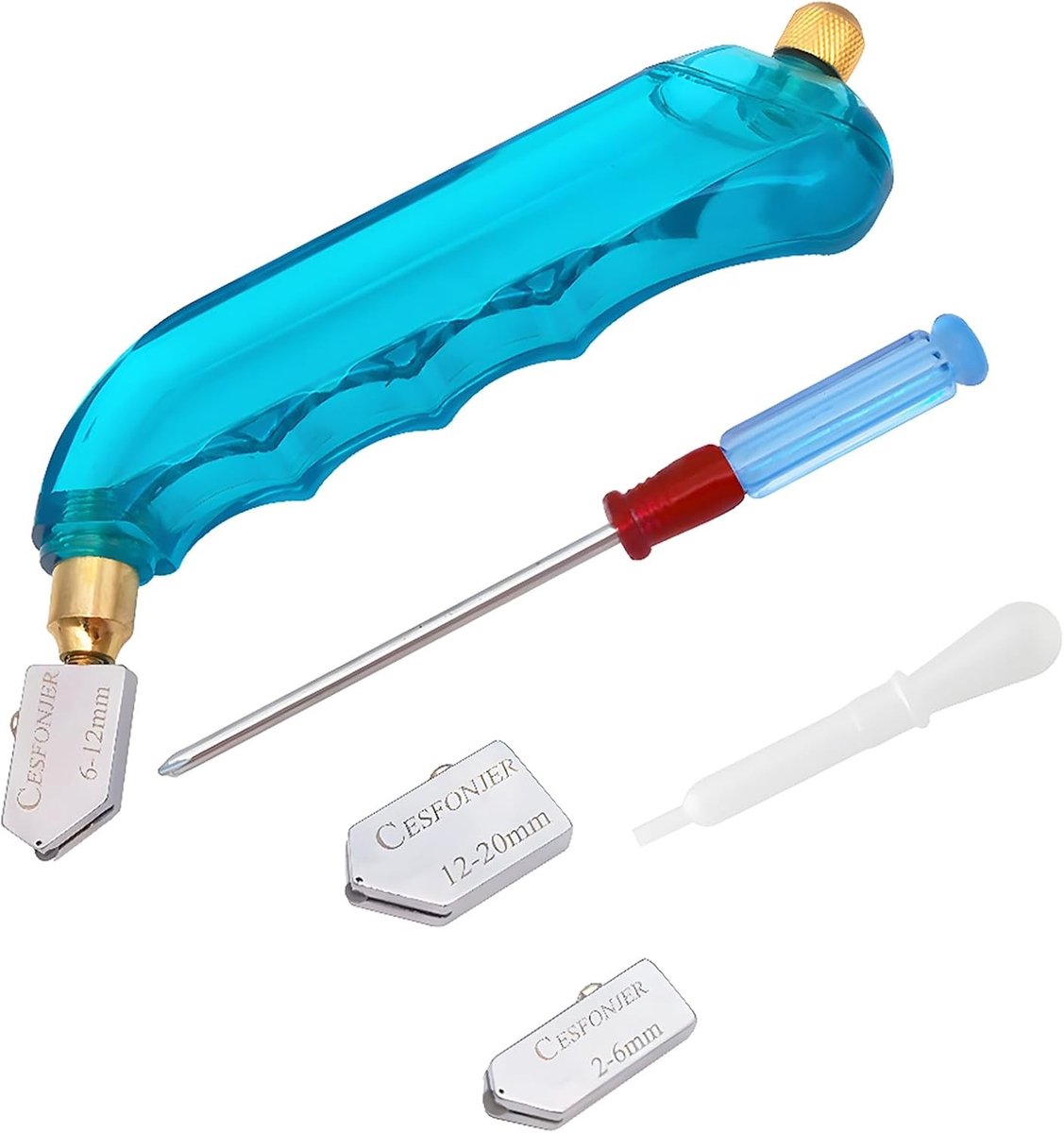 Glas snijder met handgreep, carbide snijtool voor glasbewerking, inclusief 3 roestvrijstalen reservewielen voor 2-20 mm dik glas