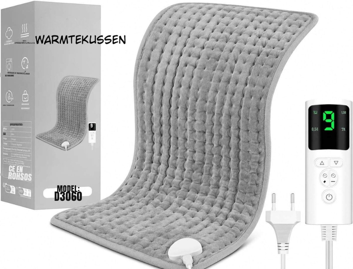 Kavo Warmtekussen - Elektrisch Warmtekussen - Warmtekussen Oplaadbaar - Grijs - 30cm x 9cm x 9cm