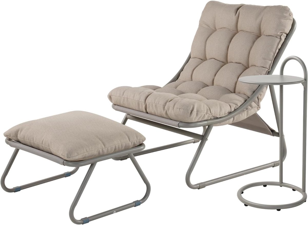 Ijzeren tuinstoelen - Champagne - 3 PCS - Met Afneembaar Kussen en Bijzettafel - Voor Buiten en Binnen
