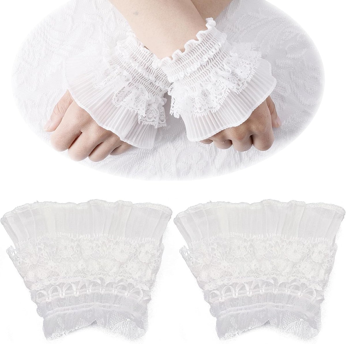Detachable Shirt met Plissé Kanten Manchet en Afneembare Flared Mouwen voor Kostuumaccessoires en Mode Decoratie