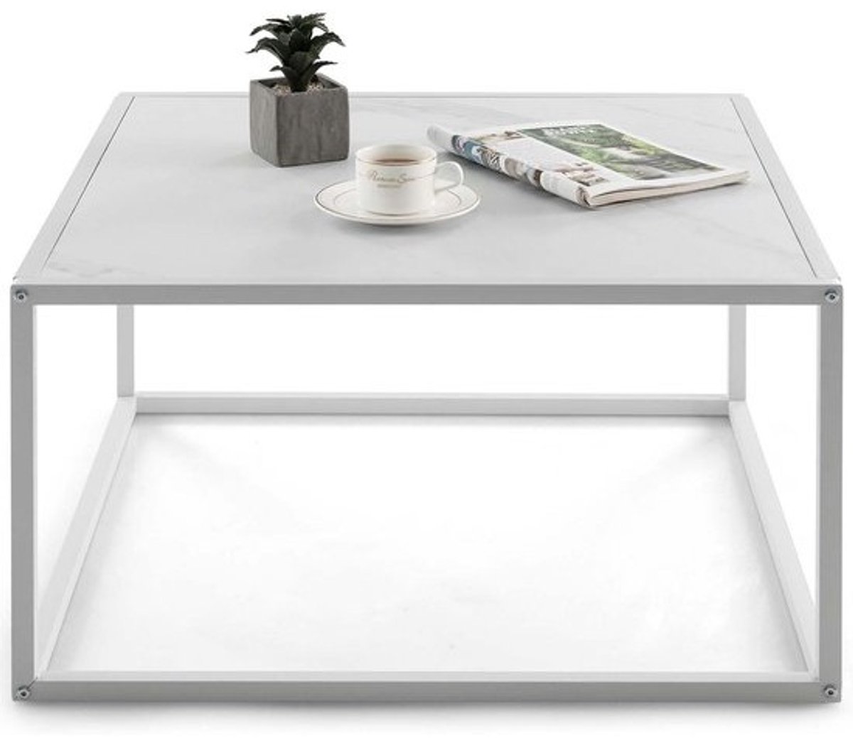 Vierkante salontafel met marmerlook en stalen poten - 70 x 70 x 40 cm