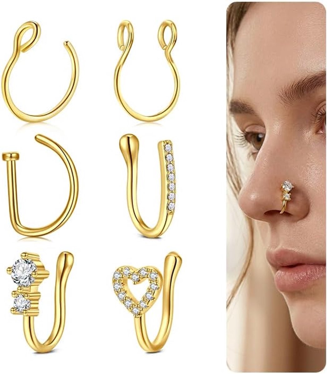 Ringen, roestvrij staal clip op neusring hoepel, goud zilver nep neus stud neusgat piercing sieraden voor vrouwen