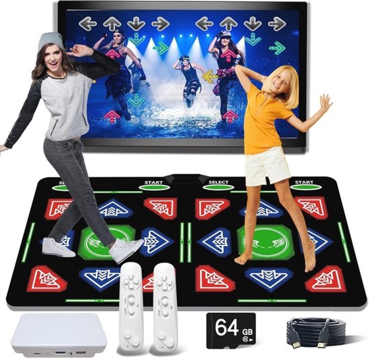 HDMI Dansmat voor Fitness en Spelletjes - 64GB Geheugen, 1000 Spellen en 885 Liedjes