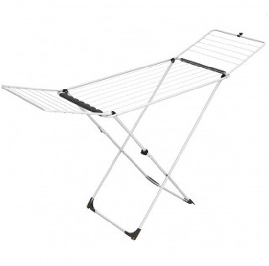 Un étendoir universel Vileda blanc avec un support en X et 18 mètres de longueur de séchage.