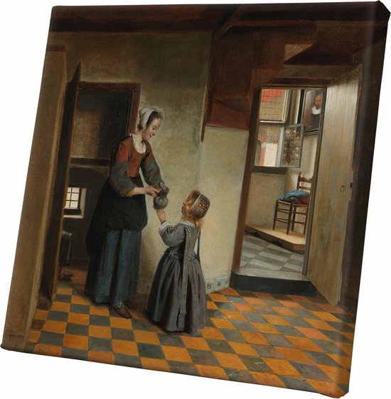 Een vrouw met een kind in een kelderkamer | Pieter de Hooch | ca. 1656 - ca. 1660 | Canvasdoek | Wanddecoratie | 30CM x 30CM | Schilderij | Oude meesters | Foto op canvas