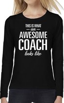 Awesome Coach cadeau t-shirt long sleeve zwart voor dames -  kado shirt voor coaches S