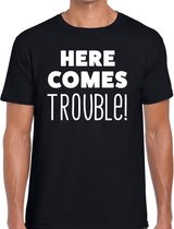 Here comes trouble tekst t-shirt zwart heren S