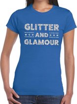 Glitter and Glamour zilver glitter tekst t-shirt blauw dames M