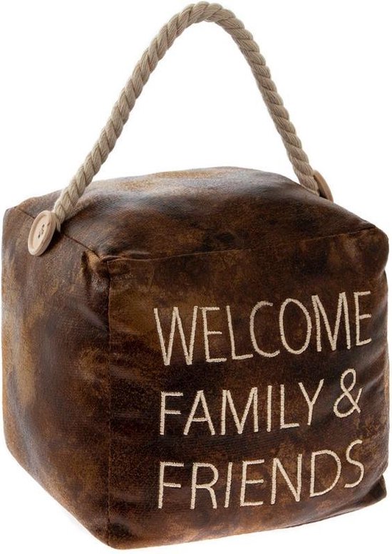Decoratieve deurstopper in donkerbruin leder welcome family and friends |  bol.com