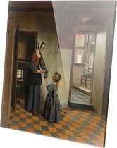 Een vrouw met een kind in een kelderkamer | Pieter de Hooch | ca. 1656 - ca. 1660 | Plexiglas | Wanddecoratie | 80CM x 80CM | Schilderij | Oude meesters | Foto op plexiglas