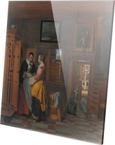 Binnenhuis met vrouwen bij een linnenkast | Pieter de Hooch | 1663 | Plexiglas | Wanddecoratie | 60CM x 60CM | Schilderij | Oude meesters | Foto op plexiglas