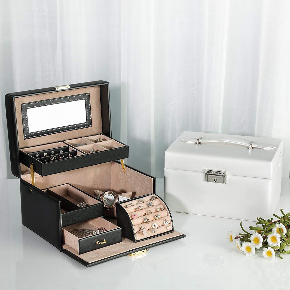 Grande boîte à bijoux avec miroir - Boîte à bijoux avec de nombreux  compartiments -... | bol.com