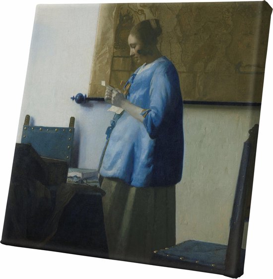 La femme lisant une lettre en bleu | Johannes Vermeer | vers 1663 | Tissu en toile | Décoration murale | 100 cm x 100 cm | Peinture | Maîtres anciens | Photo sur toile