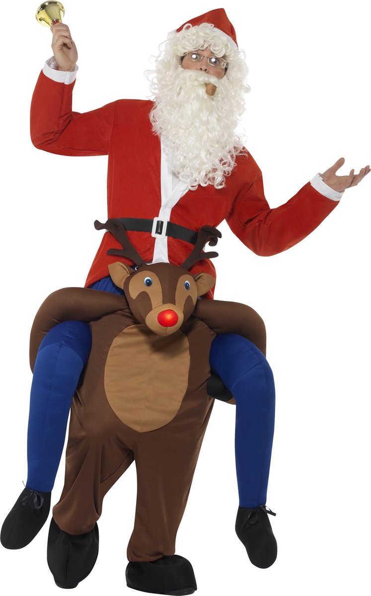 Kerstman op rendier carry me kostuum voor volwassenen Volwassenen