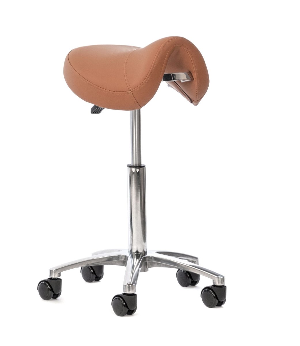 Novicum Esta zadelkruk kappersfiets Cognac kleur met compact zadel en LARGE gasveer kapperskruk