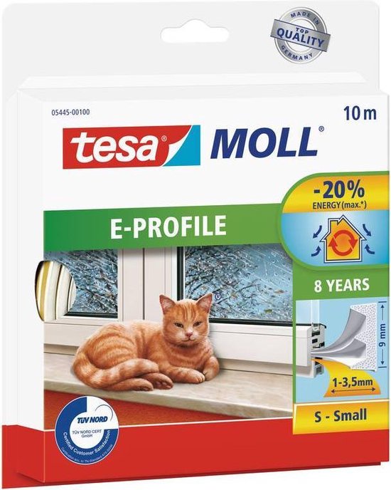 Tesa Moll E-profiel tochtstrip met een kat op de vensterbank, 10m